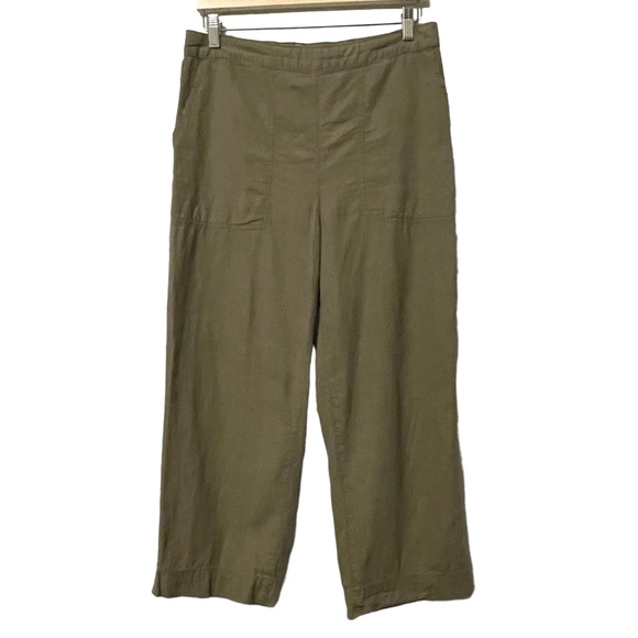 H&M Linen Blend Wide Leg Capri Pants Dark Green Women’s Sz M Elastic Waistband - Picture 1 of 8